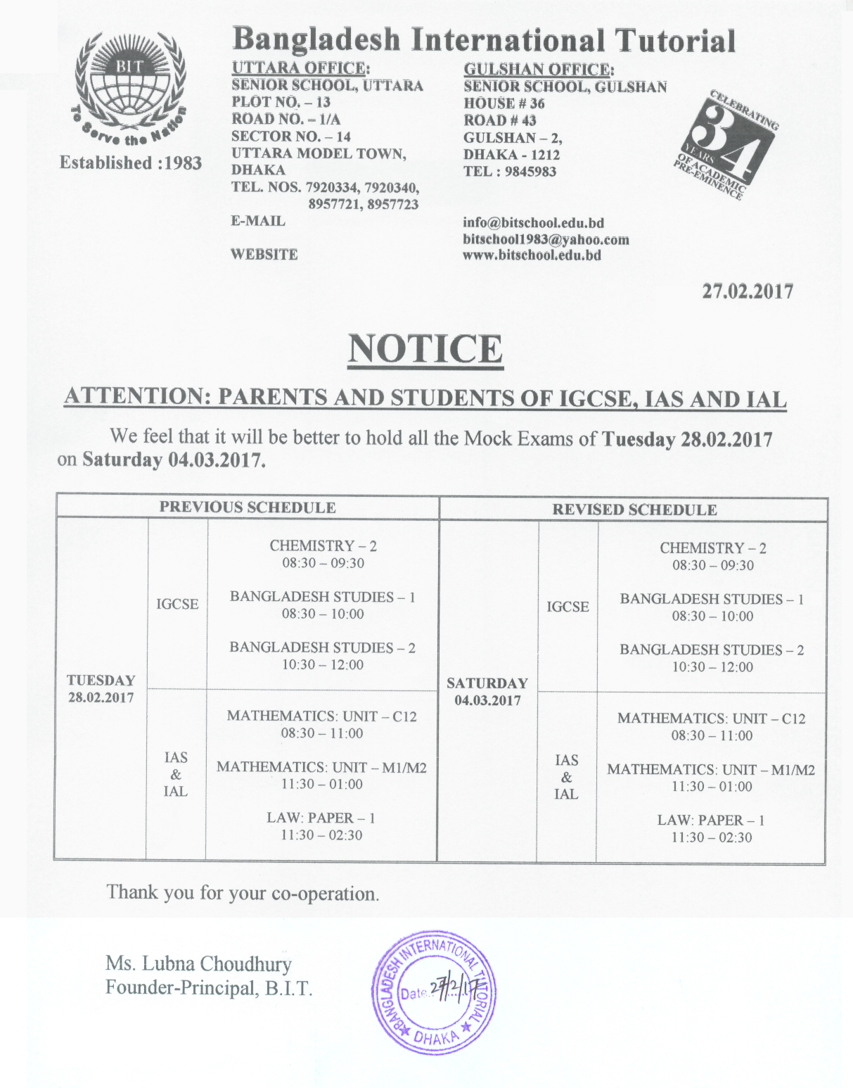 ATTENTION PARENTS AND STUDENTS OF IGCSE, IAS AND IAL